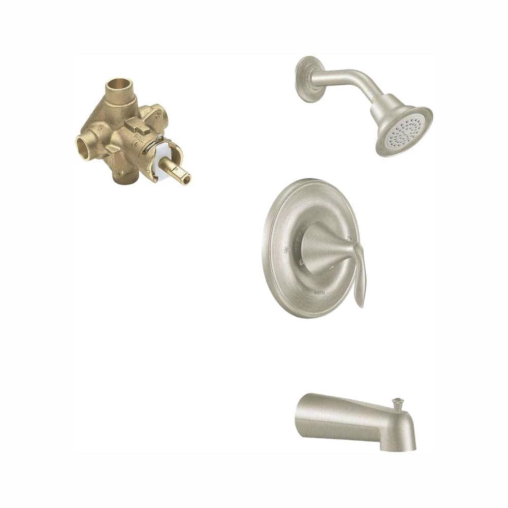 MOEN Eva Single-Handle 1-Spray Posi-Temp Tub and Shower Faucet with Eco-Performance in Brushed Nickel (Valve Included) 1 MOEN Eva Single-Handle 1-Spray Posi-Temp Tub and Shower Faucet with Eco-Performance in Brushed Nickel (Valve Included)