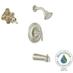 MOEN Eva Single-Handle 1-Spray Posi-Temp Tub and Shower Faucet with Eco-Performance in Brushed Nickel (Valve Included) 7 MOEN Eva Single-Handle 1-Spray Posi-Temp Tub and Shower Faucet with Eco-Performance in Brushed Nickel (Valve Included) -Bathroom Faucets Store brushed nickel moen bathtub shower faucet combos t2133epbn 2520 a0 1000