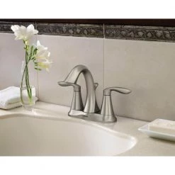 MOEN Eva 4 in. Centerset 2-Handle High-Arc Bathroom Faucet in Brushed Nickel -Bathroom Faucets Store brushed nickel moen centerset bathroom faucets 6410bn a0 1000