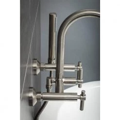 PELHAM & WHITE Modern 3-Handle Wall Mount Tub Faucet with Handshower and Hose, Metal Levers, in Brushed Nickel -Bathroom Faucets Store brushed nickel pelham white claw foot tub faucets pw82410 l bn 4f 1000