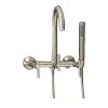PELHAM & WHITE Modern 3-Handle Wall Mount Tub Faucet with Handshower and Hose, Metal Levers, in Brushed Nickel