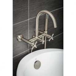 PELHAM & WHITE Modern 3-Handle Wall Mount Tub Faucet with Handshower and Hose, Cross Handles, in Brushed Nickel -Bathroom Faucets Store brushed nickel pelham white claw foot tub faucets pw82411 c bn 1f 1000
