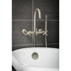 PELHAM & WHITE Modern 3-Handle Wall Mount Tub Faucet with Handshower and Hose, Cross Handles, in Brushed Nickel -Bathroom Faucets Store brushed nickel pelham white claw foot tub faucets pw82411 c bn 76 1000