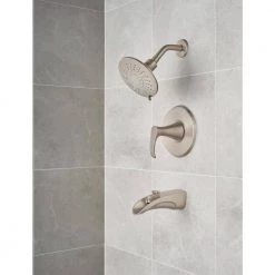 Pfister Brea Single-Handle 3-Spray Tub and Shower Faucet in Brushed Nickel with Waterfall Spout (Valve Included) -Bathroom Faucets Store brushed nickel pfister bathtub shower faucet combos 8p8 ws2 brsk 40 1000