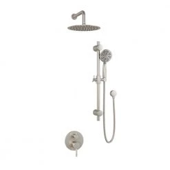 PULSE Showerspas 6-Spray Round Hand Shower and Showerhead Wall Combo Kit with Slide Bar and Valve in Brushed Nickel