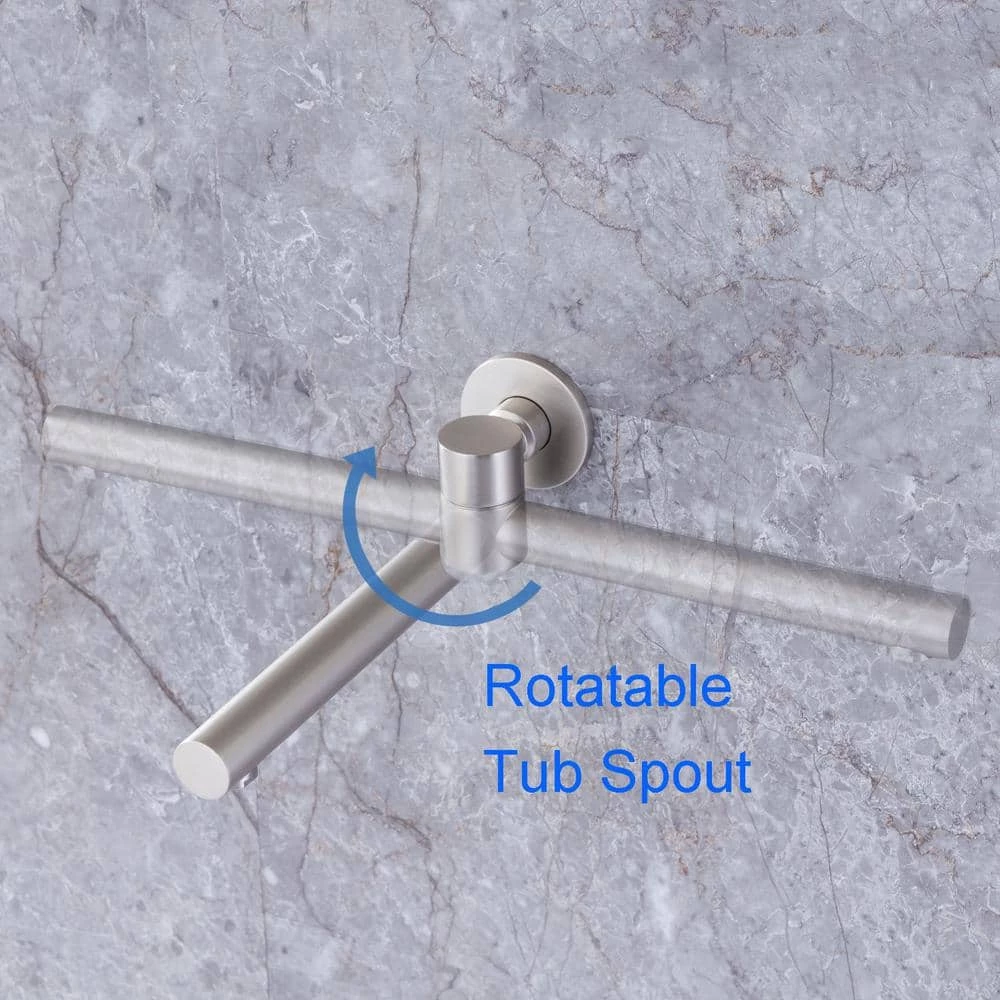 Rainlex 10 in.Shower Head Single-Handle 3-Spray Round High Pressure Shower Faucet, Tub Spout in Brushed Nickel (Valve Included) 5 Rainlex 10 in.Shower Head Single-Handle 3-Spray Round High Pressure Shower Faucet, Tub Spout in Brushed Nickel (Valve Included) - Image 5