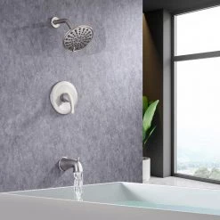 Rainlex Single-Handle 6-Spray Round High Pressure Shower Faucet with 6 in. Shower Head in Brushed Nickel (Valve Included) -Bathroom Faucets Store brushed nickel rainlex shower faucets w92202bn 6 31 1000