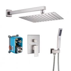 Rainlex Single-Handle 1-Spray 10 in. Shower Head Square High Pressure Shower Faucet in Brushed Nickel (Valve Included)