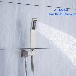 Rainlex Single-Handle 1-Spray Square Shower Faucet Ceiling Mounted 12 in. Shower Head in Brush Nickel (Valve Included) -Bathroom Faucets Store brushed nickel rainlex shower faucets w95102bn 12 1f 1000