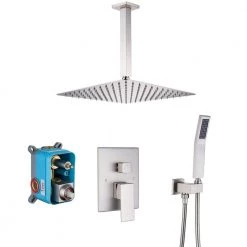 Rainlex Single-Handle 1-Spray Square Shower Faucet Ceiling Mounted 12 in. Shower Head in Brush Nickel (Valve Included)