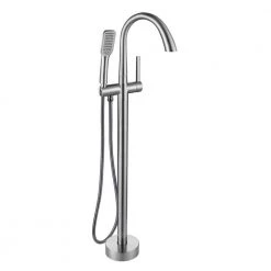 Satico Modern Single-Handle Floor-Mount Freestanding Tub Faucet Filler with Hand Shower in Brushed Nickel
