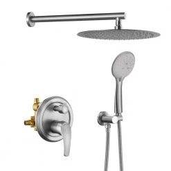 Satico Single-Handle 5-Spray High Pressure Shower Faucet with 12 in. Rain Shower Head in Brushed Nickel (Valve Included)