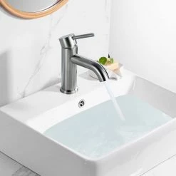 Satico Single-Handle Single Hole Bathroom Faucet in Brushed Nickel -Bathroom Faucets Store brushed nickel satico single hole bathroom faucets xl40940 n 1f 1000