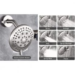 PROOX Single-Handle 6-Spray Round High Pressure Shower Faucet in Brushed Nickel (Valve Included) -Bathroom Faucets Store brushed nickel shower faucets prad794bn fa 1000