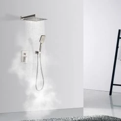 Tahanbath Single-Handle 3-Spray Patterns Anti-scald Shower Fixtures with Rough-In Pressure Balanced Valve in Brushed Nickel -Bathroom Faucets Store brushed nickel shower faucets w1194 d98102bn kxc 31 1000