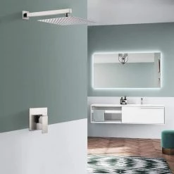 WELLFOR Single-Handle 2-Spray Square Shower Faucet in Brushed Nickel 1.5 GPM Stainless Steel Showerhead Brass Bathroom Faucets -Bathroom Faucets Store brushed nickel shower faucets wn0718 31 1000