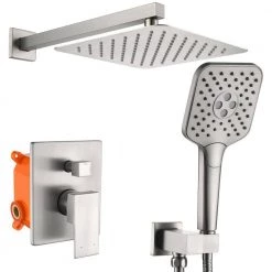Toject Pardo 3-Spray Patterns with 1.8 GPM 9.8 in. Wall Mount Dual Shower Heads with Handheld Shower in Brushed Nickel