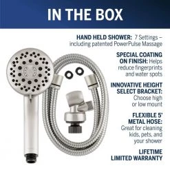 Waterpik Height Select 7-Spray Patterns with 1.8 GPM 4 in. Height Select Wall Mount Handheld Shower Head in Brushed Nickel -Bathroom Faucets Store brushed nickel waterpik handheld shower heads xdl 769me 44 1000