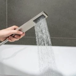 WOODBRIDGE Princeton Single-Handle Freestanding Floor Mount Tub Filler Faucet with Square Hand Held Shower in Brushed Nickel -Bathroom Faucets Store brushed nickel woodbridge claw foot tub faucets f0003bn 1d 1000