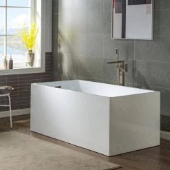 WOODBRIDGE Princeton Single-Handle Freestanding Floor Mount Tub Filler Faucet with Square Hand Held Shower in Brushed Nickel -Bathroom Faucets Store brushed nickel woodbridge claw foot tub faucets f0003bn 31 1000