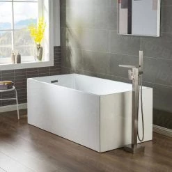WOODBRIDGE Princeton Single-Handle Freestanding Floor Mount Tub Filler Faucet with Square Hand Held Shower in Brushed Nickel -Bathroom Faucets Store brushed nickel woodbridge claw foot tub faucets f0003bn 4f 1000