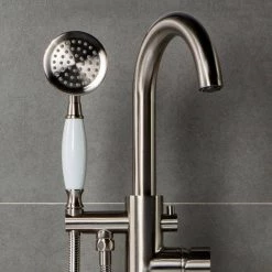 WOODBRIDGE Eureka Single-Handle Freestanding Tub Faucet with Hand Shower in Brushed Nickel -Bathroom Faucets Store brushed nickel woodbridge claw foot tub faucets f1004 40 1000