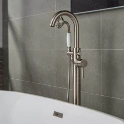 WOODBRIDGE Eureka Single-Handle Freestanding Tub Faucet with Hand Shower in Brushed Nickel -Bathroom Faucets Store brushed nickel woodbridge claw foot tub faucets f1004 76 1000
