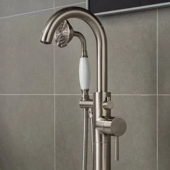 WOODBRIDGE Eureka Single-Handle Freestanding Tub Faucet with Hand Shower in Brushed Nickel -Bathroom Faucets Store brushed nickel woodbridge claw foot tub faucets f1004 fa 1000