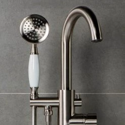 WOODBRIDGE Mammoth Single-Handle Freestanding Floor Mount Tub Filler Faucet with Hand Shower in Brushed Nickel -Bathroom Faucets Store brushed nickel woodbridge claw foot tub faucets f1005 40 1000