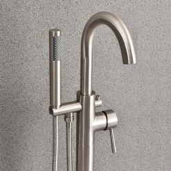 WOODBRIDGE Vienna Single-Handle Freestanding Tub Faucet with Hand Shower in Brushed Nickel -Bathroom Faucets Store brushed nickel woodbridge claw foot tub faucets f1033 77 1000