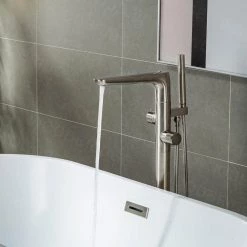 WOODBRIDGE Beaumont Single-Handle Freestanding Floor Mount Tub Filler Faucet with Hand Shower in Brushed Nickel 12 WOODBRIDGE Beaumont Single-Handle Freestanding Floor Mount Tub Filler Faucet with Hand Shower in Brushed Nickel -Bathroom Faucets Store brushed nickel woodbridge claw foot tub faucets f1076 40 1000