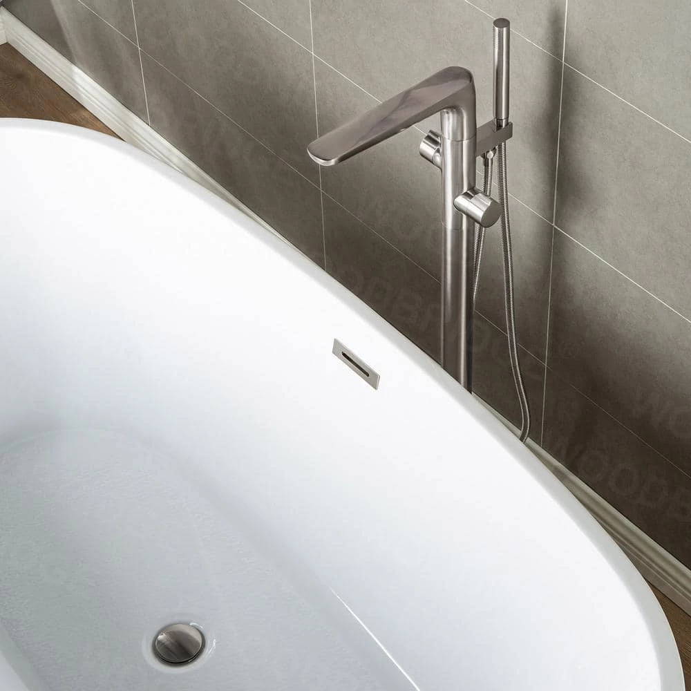 WOODBRIDGE Beaumont Single-Handle Freestanding Floor Mount Tub Filler Faucet with Hand Shower in Brushed Nickel 9 WOODBRIDGE Beaumont Single-Handle Freestanding Floor Mount Tub Filler Faucet with Hand Shower in Brushed Nickel - Image 9