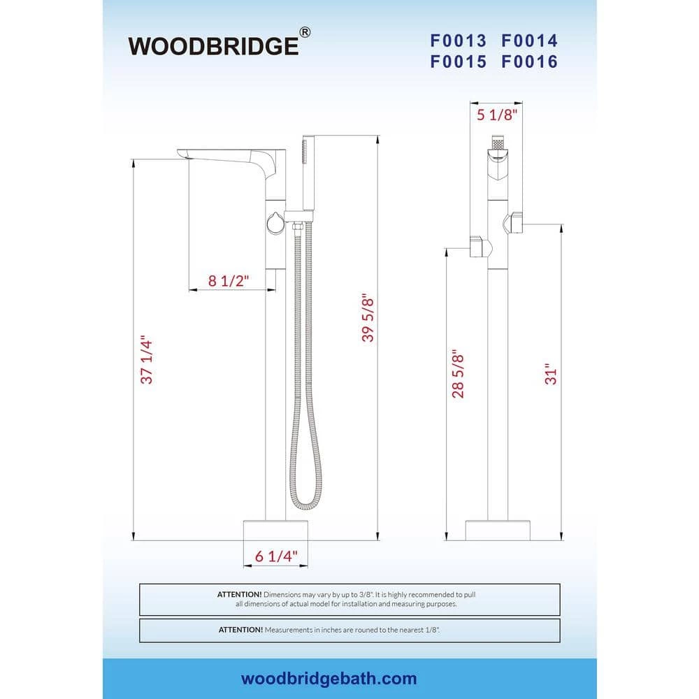 WOODBRIDGE Beaumont Single-Handle Freestanding Floor Mount Tub Filler Faucet with Hand Shower in Brushed Nickel 6 WOODBRIDGE Beaumont Single-Handle Freestanding Floor Mount Tub Filler Faucet with Hand Shower in Brushed Nickel - Image 6