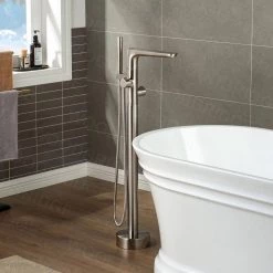 WOODBRIDGE Beaumont Single-Handle Freestanding Floor Mount Tub Filler Faucet with Hand Shower in Brushed Nickel 16 WOODBRIDGE Beaumont Single-Handle Freestanding Floor Mount Tub Filler Faucet with Hand Shower in Brushed Nickel -Bathroom Faucets Store brushed nickel woodbridge claw foot tub faucets f1076 77 1000
