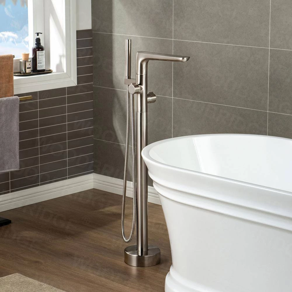 WOODBRIDGE Beaumont Single-Handle Freestanding Floor Mount Tub Filler Faucet with Hand Shower in Brushed Nickel 7 WOODBRIDGE Beaumont Single-Handle Freestanding Floor Mount Tub Filler Faucet with Hand Shower in Brushed Nickel - Image 7