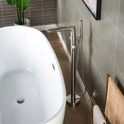 WOODBRIDGE Beaumont Single-Handle Freestanding Floor Mount Tub Filler Faucet with Hand Shower in Brushed Nickel 13 WOODBRIDGE Beaumont Single-Handle Freestanding Floor Mount Tub Filler Faucet with Hand Shower in Brushed Nickel -Bathroom Faucets Store brushed nickel woodbridge claw foot tub faucets f1076 a0 1000