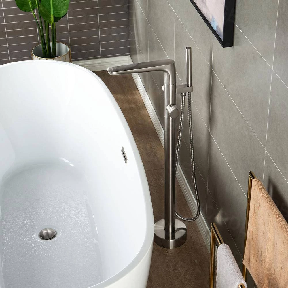 WOODBRIDGE Beaumont Single-Handle Freestanding Floor Mount Tub Filler Faucet with Hand Shower in Brushed Nickel 4 WOODBRIDGE Beaumont Single-Handle Freestanding Floor Mount Tub Filler Faucet with Hand Shower in Brushed Nickel - Image 4