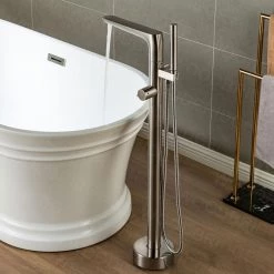 WOODBRIDGE Beaumont Single-Handle Freestanding Floor Mount Tub Filler Faucet with Hand Shower in Brushed Nickel 17 WOODBRIDGE Beaumont Single-Handle Freestanding Floor Mount Tub Filler Faucet with Hand Shower in Brushed Nickel -Bathroom Faucets Store brushed nickel woodbridge claw foot tub faucets f1076 c3 1000