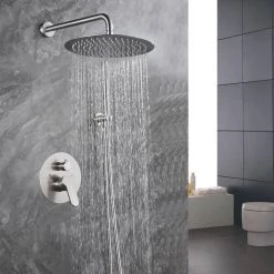 Zalerock Rainfall 1-Spray Round 12 in. Shower System with Hand Shower in Brushed Nickel -Bathroom Faucets Store brushed nickel zalerock shower faucets ksa042 31 1000