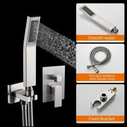 Zalerock Rainfall 1-Spray Square 12 in. Tub and Shower Faucet with Hand Shower in Brushed Nickel (Valve Included) -Bathroom Faucets Store brushed nickel zalerock shower faucets ksa052 1f 1000