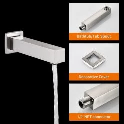 Zalerock Rainfall 1-Spray Square 12 in. Tub and Shower Faucet with Hand Shower in Brushed Nickel (Valve Included) -Bathroom Faucets Store brushed nickel zalerock shower faucets ksa052 44 1000