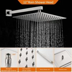 Zalerock Rainfall 1-Spray Square 12 in. Tub and Shower Faucet with Hand Shower in Brushed Nickel (Valve Included) -Bathroom Faucets Store brushed nickel zalerock shower faucets ksa052 4f 1000