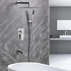 Zalerock Rainfall 1-Spray Square 12 in. Tub and Shower Faucet with Hand Shower in Brushed Nickel (Valve Included) -Bathroom Faucets Store brushed nickel zalerock shower faucets ksa052 c3 1000