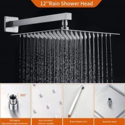 Zalerock Rainfall 1-Spray Square 12 in. Shower System Shower Head with Handheld in Brushed Nickel (Valve Included) -Bathroom Faucets Store brushed nickel zalerock wall bar shower kits ksa012 1f 1000