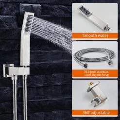 Zalerock Rainfall 1-Spray Square 12 in. Shower System Shower Head with Handheld in Brushed Nickel (Valve Included) -Bathroom Faucets Store brushed nickel zalerock wall bar shower kits ksa012 44 1000
