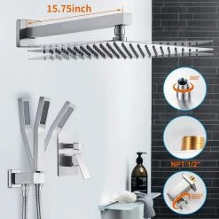 Zalerock Rainfall 1-Spray Square 12 in. Shower System Shower Head with Handheld in Brushed Nickel (Valve Included) -Bathroom Faucets Store brushed nickel zalerock wall bar shower kits ksa012 4f 1000
