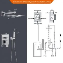 Zalerock Rainfall 1-Spray Square 12 in. Shower System Shower Head with Handheld in Brushed Nickel (Valve Included) -Bathroom Faucets Store brushed nickel zalerock wall bar shower kits ksa012 fa 1000