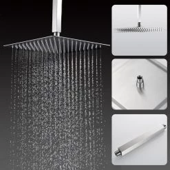 Zalerock Rainfall 1-Spray Square Ceiling Mount Shower System Shower Head with Handheld in Brushed Nickel (Valve Included) -Bathroom Faucets Store brushed nickel zalerock wall bar shower kits ksa032 1f 1000