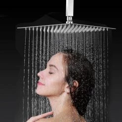 Zalerock Rainfall 1-Spray Square Ceiling Mount Shower System Shower Head with Handheld in Brushed Nickel (Valve Included) -Bathroom Faucets Store brushed nickel zalerock wall bar shower kits ksa032 c3 1000