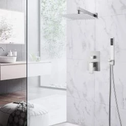 AKDY Square, wall-mounted fixed rain shower faucet, handheld shower combo, in Brushed Stainless Steel. -Bathroom Faucets Store brushed stainless steel akdy shower faucets sf001 2 c3 1000